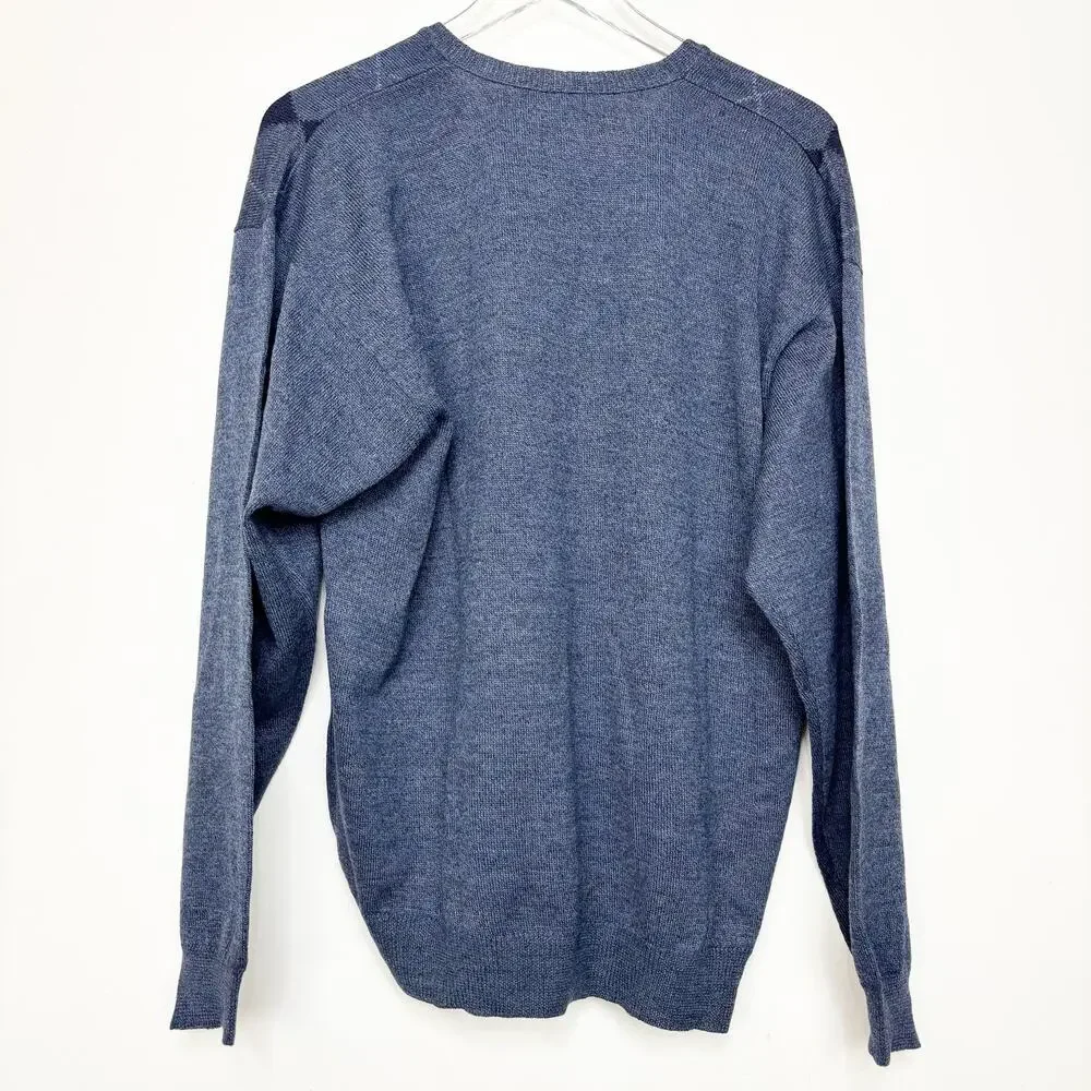 Men's Vintage Tricots St Raphael V- Neck Blue Argyle Wool Sweater L